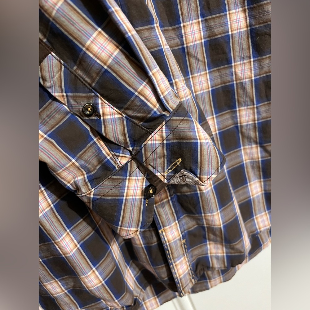 7 Diamonds‎ Shirt Mens Large Button Down Black Gray Plaid Classic Western Cowboy - Picture 5 of 11